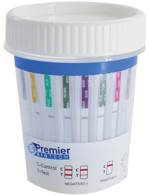 Premier Biotech PCA-5P-LC - Drugs of Abuse Test Kit Premier Bio-Cup AMP, COC, OPI, PCP, THC 50 25 Tests CLIA Waived