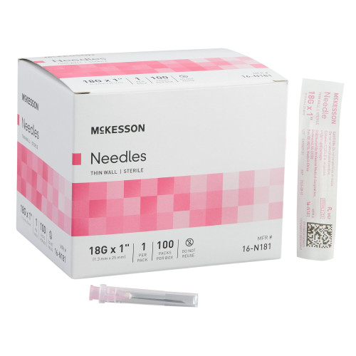 McKesson 16-N181 - Hypodermic Needle McKesson 1 Inch Length 18 Gauge Thin Wall Without Safety McKesson 16-N181 - Hypodermic Needle McKesson 1 Inch Length 18 Gauge Thin Wall Without Safety