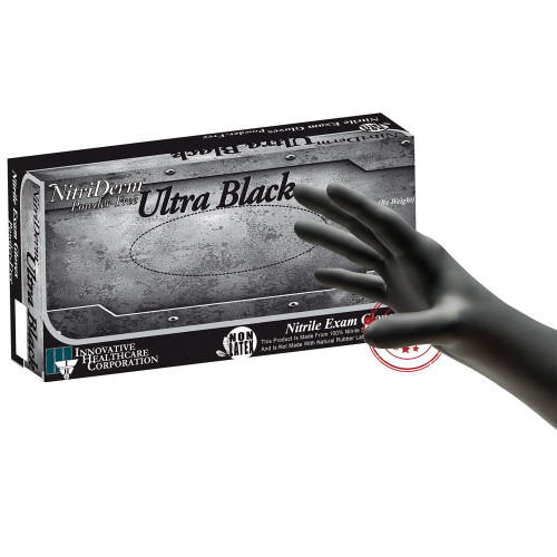 Innovative Healthcare Corp 187050 - Exam Glove NitriDerm® Ultra Black X-Small NonSterile Nitrile Standard Cuff Length Textured Fingertips Black Chemo Tested / Fentanyl Tested