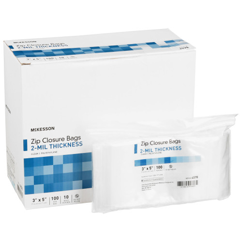 McKesson 4578 - Reclosable Bag McKesson 3 X 5 Inch Polyethylene Clear Zipper Closure McKesson 4578 - Reclosable Bag McKesson 3 X 5 Inch Polyethylene Clear Zipper Closure