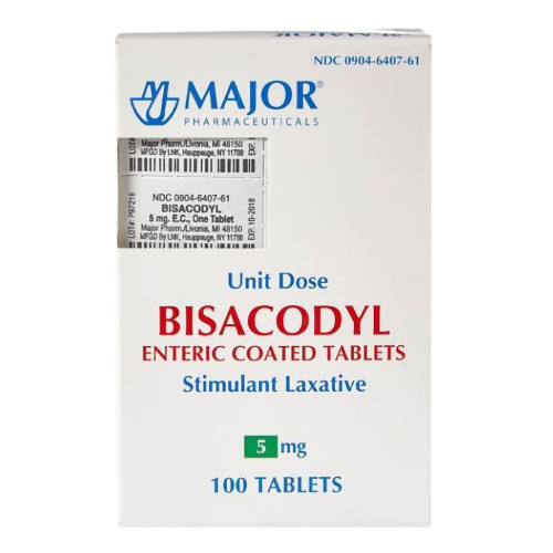 Major Pharmaceuticals 00904640761 - Laxative Major® Tablet 100 per Bottle 5 mg Strength Bisacodyl USP Major Pharmaceuticals 00904640761 - Laxative Major® Tablet 100 per Bottle 5 mg Strength Bisacodyl USP