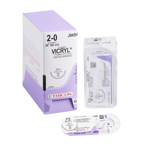 J & J Healthcare Systems J945H - Absorbable Suture with Needle Coated Vicryl™ Polyglactin 910 CT-1 1/2 Circle Taper Point Needle Size 2-0 Braided J & J Healthcare Systems J945H - Absorbable Suture with Needle Coated Vicryl™ Polyglactin 910 CT-1 1/2 Circle Taper Point Needle Size 2-0 Braided