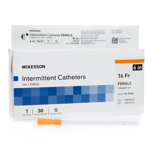 McKesson 16-F616 - Urethral Catheter McKesson Straight Tip Uncoated PVC 16 Fr. 6 Inch McKesson 16-F616 - Urethral Catheter McKesson Straight Tip Uncoated PVC 16 Fr. 6 Inch