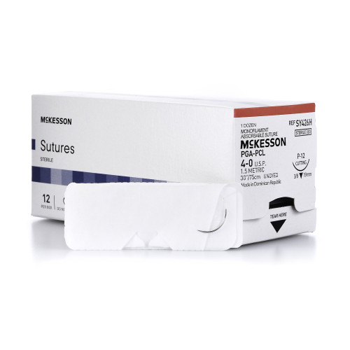 McKesson SY426H - Absorbable Suture with Needle McKesson Polyglycolic Acid / PCL P-12 3/8 Circle Precision Reverse Cutting Needle Size 4-0 Monofilament McKesson SY426H - Absorbable Suture with Needle McKesson Polyglycolic Acid / PCL P-12 3/8 Circle Precision Reverse Cutting Needle Size 4-0 Monofilament
