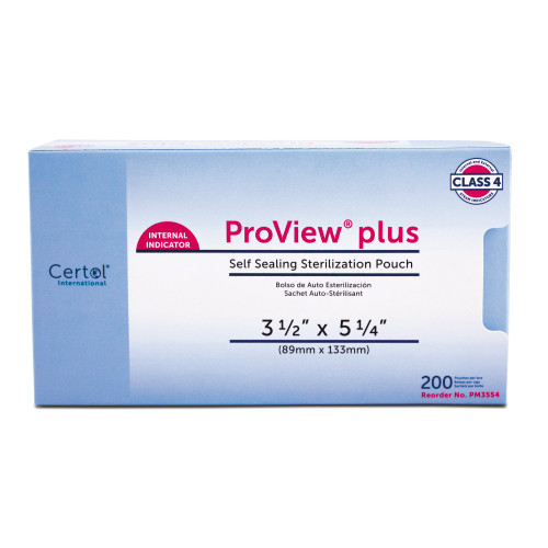 MicroCare LLC PM3554-1 - Sterilization Pouch ProView® plus Gas / Steam / Chemical Vapor 3-1/2 X 5-1/4 Inch Transparent / Blue Self Seal Paper / Film
