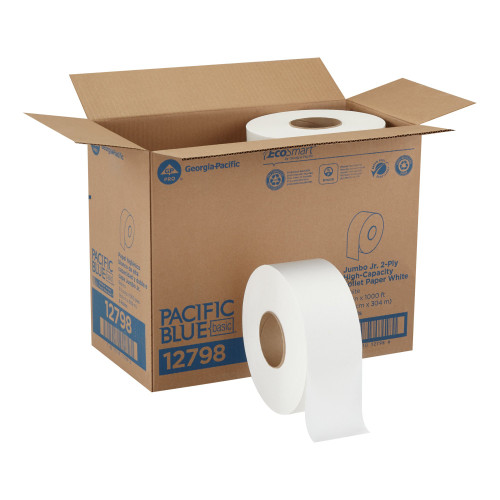 Georgia Pacific 12798 - Toilet Tissue Pacific Blue Basic™ White 2-Ply Jumbo Size Cored Roll Continuous Sheet 3-1/5 Inch X 1000 Foot Georgia Pacific 12798 - Toilet Tissue Pacific Blue Basic™ White 2-Ply Jumbo Size Cored Roll Continuous Sheet 3-1/5 Inch X 1000 Foot