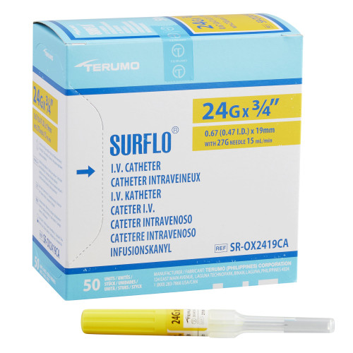Terumo Medical SR-OX2419CA - Peripheral IV Catheter Surflo® 24 Gauge 3/4 Inch ETFE Straight Hub Non Blood Control Non-Safety Terumo Medical SR-OX2419CA - Peripheral IV Catheter Surflo® 24 Gauge 3/4 Inch ETFE Straight Hub Non Blood Control Non-Safety