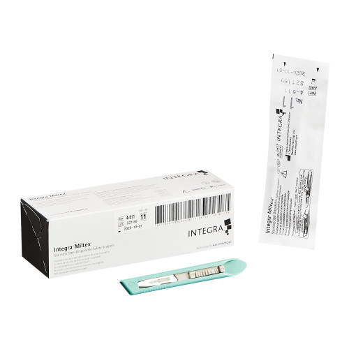 Integra Lifesciences 4-511 - Safety Scalpel Miltex® No. 11 Stainless Steel / Plastic Classic Grip Handle Sterile Disposable Integra Lifesciences 4-511 - Safety Scalpel Miltex® No. 11 Stainless Steel / Plastic Classic Grip Handle Sterile Disposable