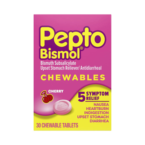 Procter & Gamble 37000001804 - Anti-Diarrheal Pepto Bismol® 262 mg Strength Chewable Tablet 30 per Box Procter & Gamble 37000001804 - Anti-Diarrheal Pepto Bismol® 262 mg Strength Chewable Tablet 30 per Box