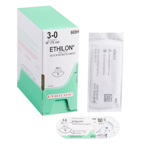 J & J Healthcare Systems 669H - Nonabsorbable Suture with Needle Ethilon™ Nylon FS-1 3/8 Circle Reverse Cutting Needle Size 3-0 Monofilament J & J Healthcare Systems 669H - Nonabsorbable Suture with Needle Ethilon™ Nylon FS-1 3/8 Circle Reverse Cutting Needle Size 3-0 Monofilament