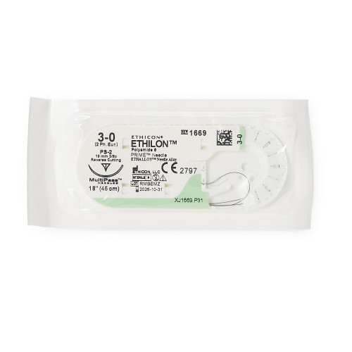 J & J Healthcare Systems 1669H - Nonabsorbable Suture with Needle Ethilon™ Nylon PS-2 3/8 Circle Precision Reverse Cutting Needle Size 3-0 Monofilament J & J Healthcare Systems 1669H - Nonabsorbable Suture with Needle Ethilon™ Nylon PS-2 3/8 Circle Precision Reverse Cutting Needle Size 3-0 Monofilament