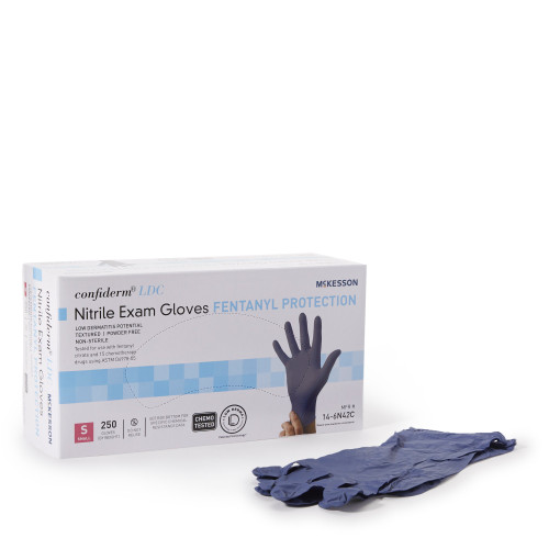 McKesson 14-6N42C - Exam Glove McKesson Confiderm® LDC Small NonSterile Nitrile Standard Cuff Length Fully Textured Blue Chemo Tested / Fentanyl Tested