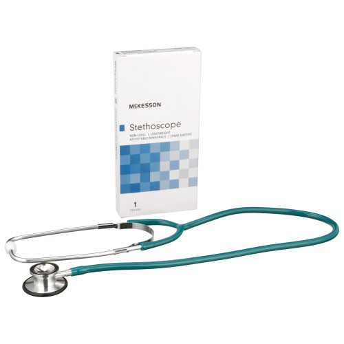 McKesson 01-670TLGM - General Exam Stethoscope McKesson Teal Blue 1-Tube 22 Inch Tube Double Sided Chestpiece
