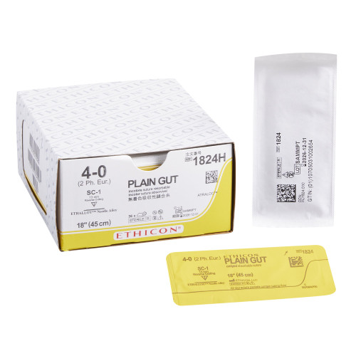 J & J Healthcare Systems 1824H - Absorbable Suture with Needle GUT PLAIN Plain Gut SC-1 Straight Reverse Cutting Needle Size 4-0 J & J Healthcare Systems 1824H - Absorbable Suture with Needle GUT PLAIN Plain Gut SC-1 Straight Reverse Cutting Needle Size 4-0