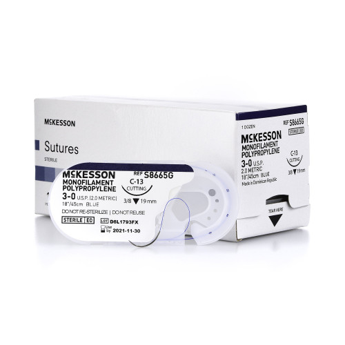 McKesson S8665G - Nonabsorbable Suture with Needle McKesson Polypropylene C-13 3/8 Circle Reverse Cutting Needle Size 3-0 Monofilament McKesson S8665G - Nonabsorbable Suture with Needle McKesson Polypropylene C-13 3/8 Circle Reverse Cutting Needle Size 3-0 Monofilament