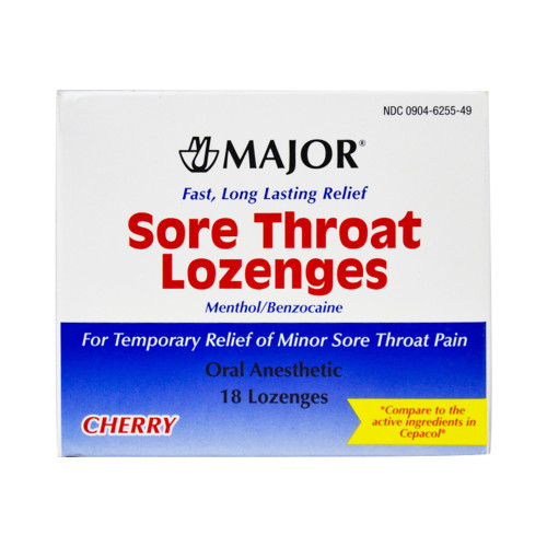 Major Pharmaceuticals 00904625549 - Sore Throat Relief Major® 15 mg - 4 mg Strength Lozenge 18 per Box Major Pharmaceuticals 00904625549 - Sore Throat Relief Major® 15 mg - 4 mg Strength Lozenge 18 per Box