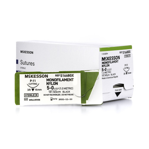 McKesson S1668GX - Nonabsorbable Suture with Needle McKesson Nylon P-11 3/8 Circle Precision Reverse Cutting Needle Size 5-0 Monofilament McKesson S1668GX - Nonabsorbable Suture with Needle McKesson Nylon P-11 3/8 Circle Precision Reverse Cutting Needle Size 5-0 Monofilament