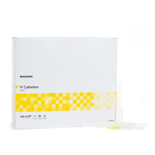 McKesson 6049 - Peripheral IV Catheter McKesson 24 Gauge 3/4 Inch ETFE Straight Hub Non Blood Control Non-Safety McKesson 6049 - Peripheral IV Catheter McKesson 24 Gauge 3/4 Inch ETFE Straight Hub Non Blood Control Non-Safety