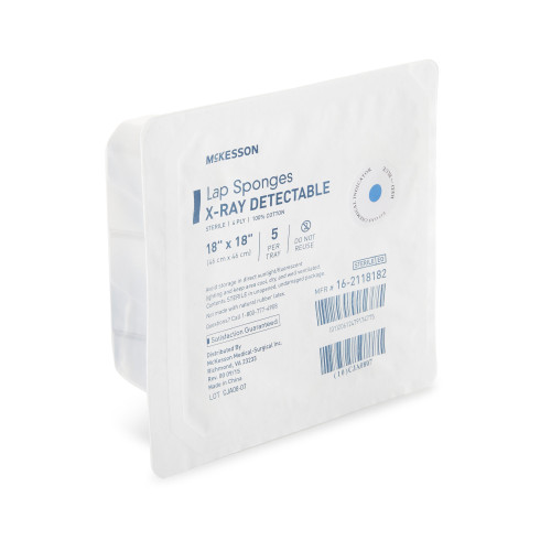 McKesson 16-2118182 - Surgical Laparotomy Sponge McKesson X-Ray Detectable Cotton 18 X 18 Inch 5 Count Hard Pack Sterile McKesson 16-2118182 - Surgical Laparotomy Sponge McKesson X-Ray Detectable Cotton 18 X 18 Inch 5 Count Hard Pack Sterile