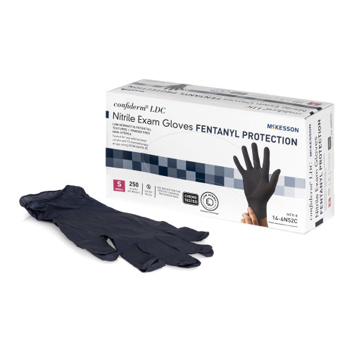 McKesson 14-6N52C - Exam Glove McKesson Confiderm® LDC Small NonSterile Nitrile Standard Cuff Length Fully Textured Black Chemo Tested / Fentanyl Tested