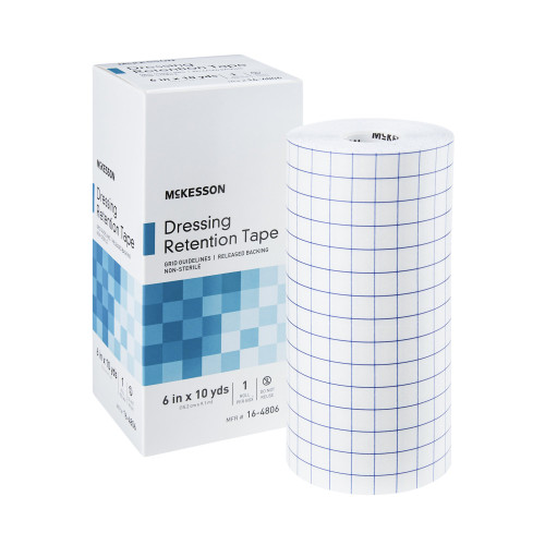 McKesson 16-4806 - Water Resistant Dressing Retention Tape with Liner McKesson White 6 Inch X 10 Yard Nonwoven / Printed Release Paper NonSterile McKesson 16-4806 - Water Resistant Dressing Retention Tape with Liner McKesson White 6 Inch X 10 Yard Nonwoven / Printed Release Paper NonSterile