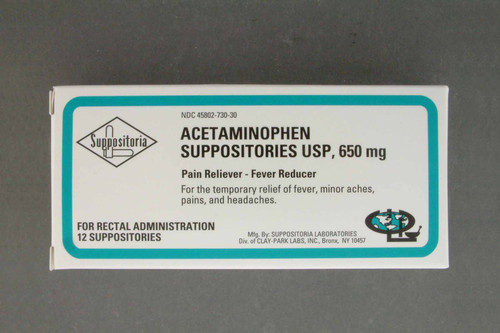 Clay Park Laboratories 45802073030 - Pain Relief 650 mg Strength Acetaminophen Rectal Suppository 12 per Box