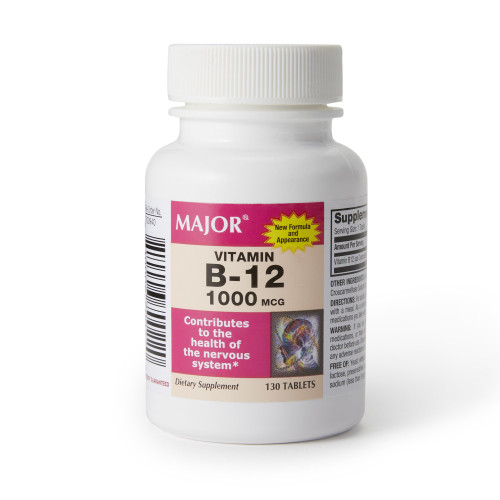 Major Pharmaceuticals 10006070022 - Vitamin Supplement Major® Vitamin B12 1,000 mcg Strength Tablet 130 per Bottle Major Pharmaceuticals 10006070022 - Vitamin Supplement Major® Vitamin B12 1,000 mcg Strength Tablet 130 per Bottle
