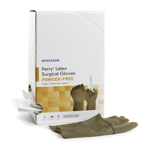 McKesson 20-1390N - Surgical Glove McKesson Perry® Size 9 Sterile Latex Standard Cuff Length Smooth Brown Not Chemo Approved