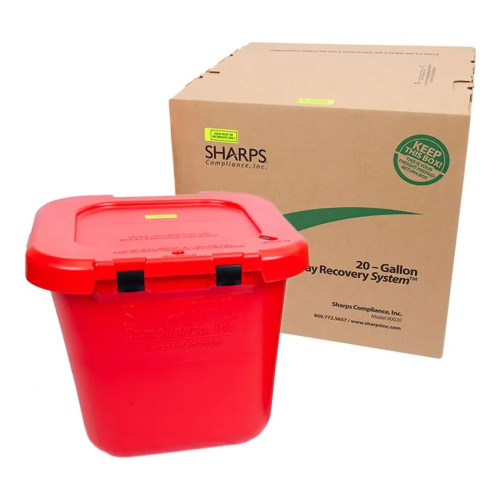 Sharps Compliance 84020 - Mailback Chemotherapy Container TakeAway® Recovery System Red Base 21-1/2 L X 21-1/4 W X 18-1/2 H Inch Horizontal Entry 20 Gallon