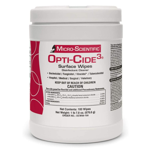 Micro Scientific Industries MSI100 - Surface Disinfectant Cleaner Opti-Cide3® Premoistened Broad Spectrum Manual Pull Wipe 100 Count Canister Alcohol Scent NonSterile Micro Scientific Industries MSI100 - Surface Disinfectant Cleaner Opti-Cide3® Premoistened Broad Spectrum Manual Pull Wipe 100 Count Canister Alcohol Scent NonSterile