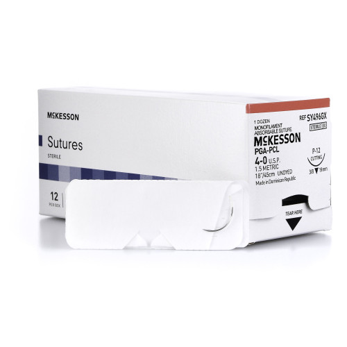 McKesson SY496GX - Absorbable Suture with Needle McKesson Polyglycolic Acid / PCL P-12 3/8 Circle Precision Reverse Cutting Needle Size 4-0 Monofilament McKesson SY496GX - Absorbable Suture with Needle McKesson Polyglycolic Acid / PCL P-12 3/8 Circle Precision Reverse Cutting Needle Size 4-0 Monofilament