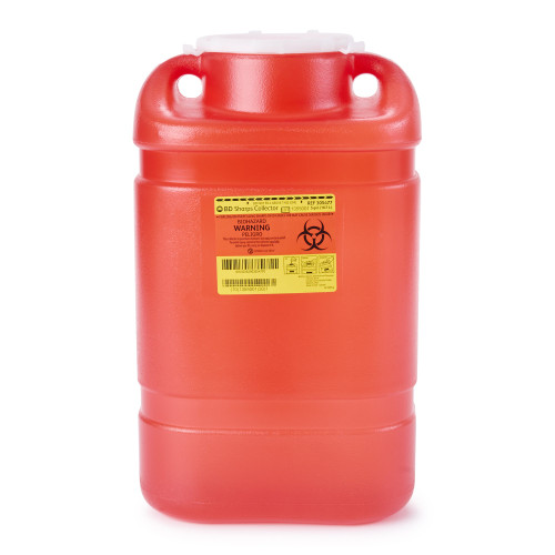BD 305477 - Sharps Container BD™ Red Base 18 H X 7-1/2 W X 10-1/2 D Inch Vertical Entry 5 Gallon BD 305477 - Sharps Container BD™ Red Base 18 H X 7-1/2 W X 10-1/2 D Inch Vertical Entry 5 Gallon
