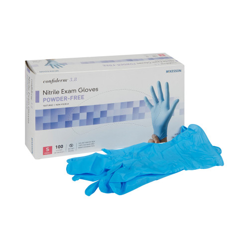 McKesson 14-684 - Exam Glove McKesson Confiderm® 3.8 Small NonSterile Nitrile Standard Cuff Length Textured Fingertips Blue Not Rated
