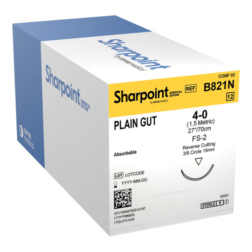 Surgical Specialties B821N - Absorbable Suture with Needle Surgical Specialties™ Plain Gut DSM19 3/8 Circle Precision Reverse Cutting Needle Size 4-0