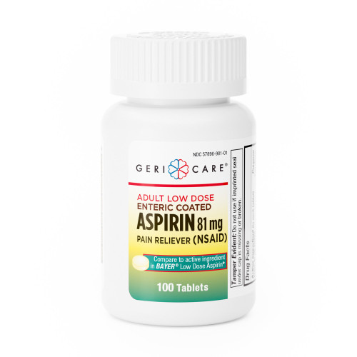 Geri-Care 981-01-GCP - Pain Relief McKesson Brand 81 mg Strength Aspirin Tablet 100 per Bottle Geri-Care 981-01-GCP - Pain Relief McKesson Brand 81 mg Strength Aspirin Tablet 100 per Bottle