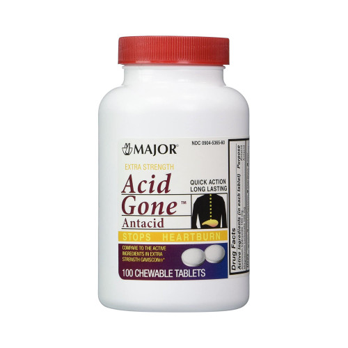 Major Pharmaceuticals 00904536560 - Antacid Acid Gone 160 mg - 105 mg Strength Chewable Tablet 100 per Bottle Major Pharmaceuticals 00904536560 - Antacid Acid Gone 160 mg - 105 mg Strength Chewable Tablet 100 per Bottle