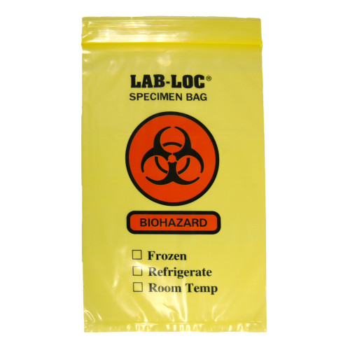 Elkay Plastics Co Inc LAB20609YE - Specimen Transport Bag with Document Pouch Lab-Loc® 6 X 9 Inch Zip Closure Biohazard Symbol / Storage Instructions NonSterile