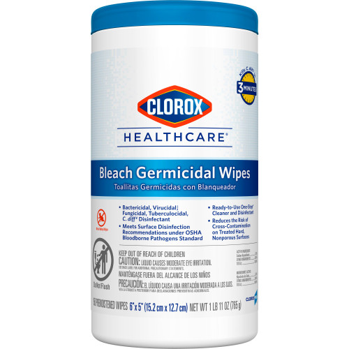 The Clorox Company 30577 - Surface Disinfectant Cleaner Clorox Healthcare® Premoistened Bleach Germicidal Manual Pull Wipe 150 Count Canister Floral Scent NonSterile The Clorox Company 30577 - Surface Disinfectant Cleaner Clorox Healthcare® Premoistened Bleach Germicidal Manual Pull Wipe 150 Count Canister Floral Scent NonSterile