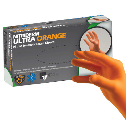 Innovative Healthcare Corp 199100 - Exam Glove NitriDerm® Ultra Orange™ Small NonSterile Nitrile Standard Cuff Length Fully Textured Orange Chemo Tested / Fentanyl Tested