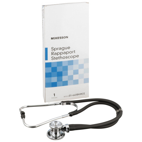 McKesson 01-640BKMCE - Sprague Stethoscope McKesson Black 2-Tube 16 Inch Tube Double Sided Chestpiece