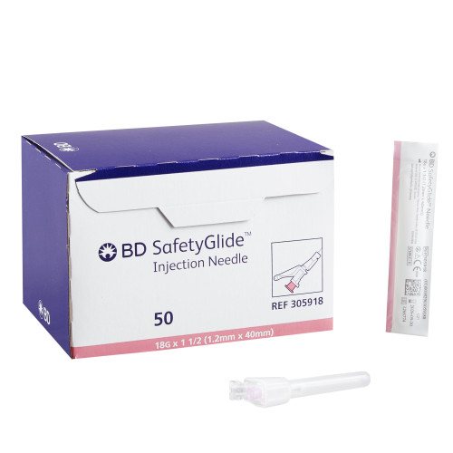 BD 305918 - Safety Hypodermic Needle SafetyGlide™ 1-1/2 Inch Length 18 Gauge Thin Wall Sliding Safety Needle BD 305918 - Safety Hypodermic Needle SafetyGlide™ 1-1/2 Inch Length 18 Gauge Thin Wall Sliding Safety Needle