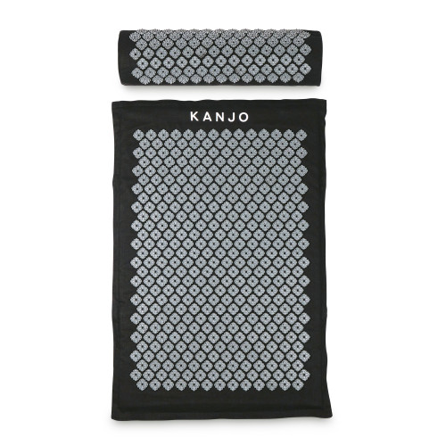 Acutens Incorporated KANMATXL - Kanjo Acupressure Mat Set Large Black / White Cotton-Linen Fabric / Memory Foam / Plastic Mat: 24 X 34 Inch / Pillow: 6 X 22 Inch