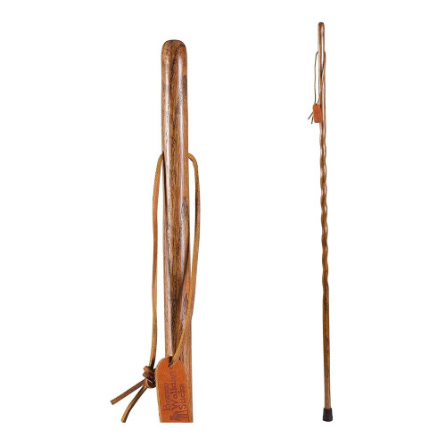 Mabis Healthcare 602-3000-1011 - Walking Stick Brazos™ Twisted Backpacker Wood 55 Inch Height Brown Oak