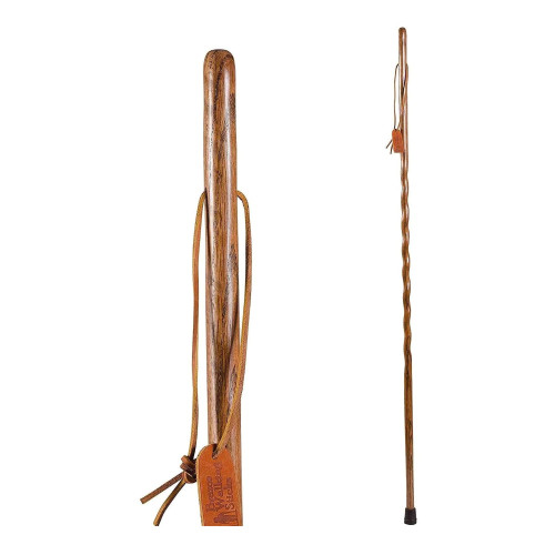 Mabis Healthcare 602-3000-1111 - Walking Stick Brazos™ Twisted HitchHiker Wood 58 Inch Height Brown Oak