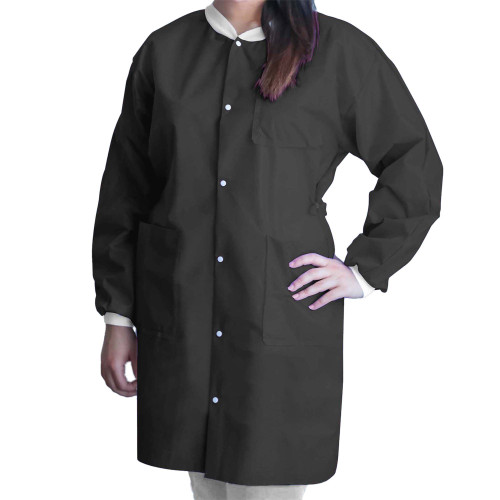 Dukal Corp UGC-6600-L - Lab Coat FitMe™ Black Large Knee Length 3-Layer SMS Disposable