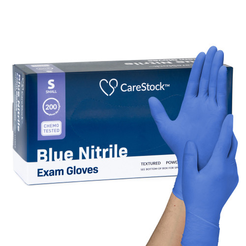 CareStock CS2712 - Exam Glove CareStock™ Small NonSterile Nitrile Standard Cuff Length Textured Fingertips Blue Chemo Tested