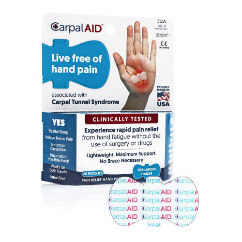 Carpal AID LLC SM20PK - Hand-Based Carpal Tunnel Support Carpal AID® Patch Plastic Left or Right Hand Clear Small