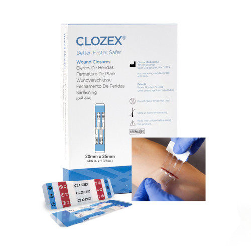 Civco Medical Instruments CL1020S - Skin Closure Device Clozex® 3/4 X 1-3/8 Inch Polyurethane, Polyester, Medical Grade Acrylic Interlaced Closure Strip Clear Civco Medical Instruments CL1020S - Skin Closure Device Clozex® 3/4 X 1-3/8 Inch Polyurethane, Polyester, Medical Grade Acrylic Interlaced Closure Strip Clear