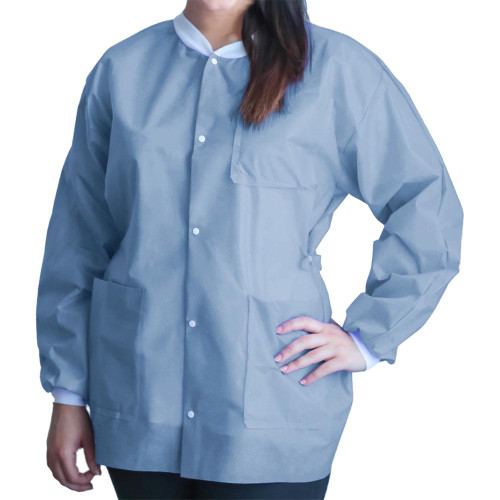 Dukal Corp UGJ-6503-S - Lab Jacket FitMe™ Ceil Blue Small Hip Length 3-Layer SMS Disposable