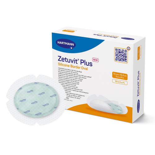Hartmann 413908 - Super Absorbent Dressing Zetuvit® Plus Silicone Border Silicone Adhesive 5 X 6 Inch Oval